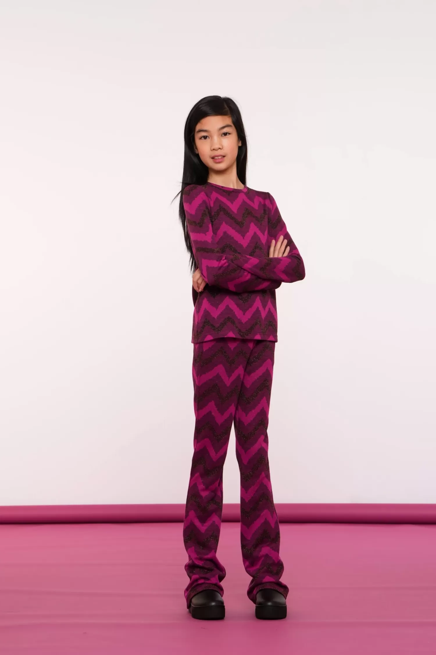 Geisha Fashion Broeken*Geisha Girls Flare Broek Met Zigzag Print 41668K-20 fuchsia